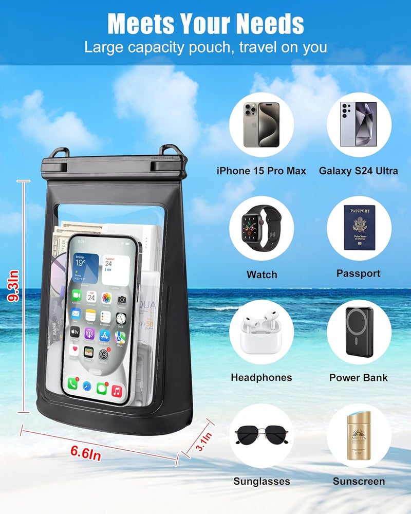 Jzocon Waterproof Phone Pouch for iPhone 16 15 14 11 Pro Max & Galaxy S24 S21 - Floating Large Capacity Dry Bag Stores Sunscreen, Sunglasses - Oversized Waterproof Bag for Beach, Swimming, Kayaking - Image 1